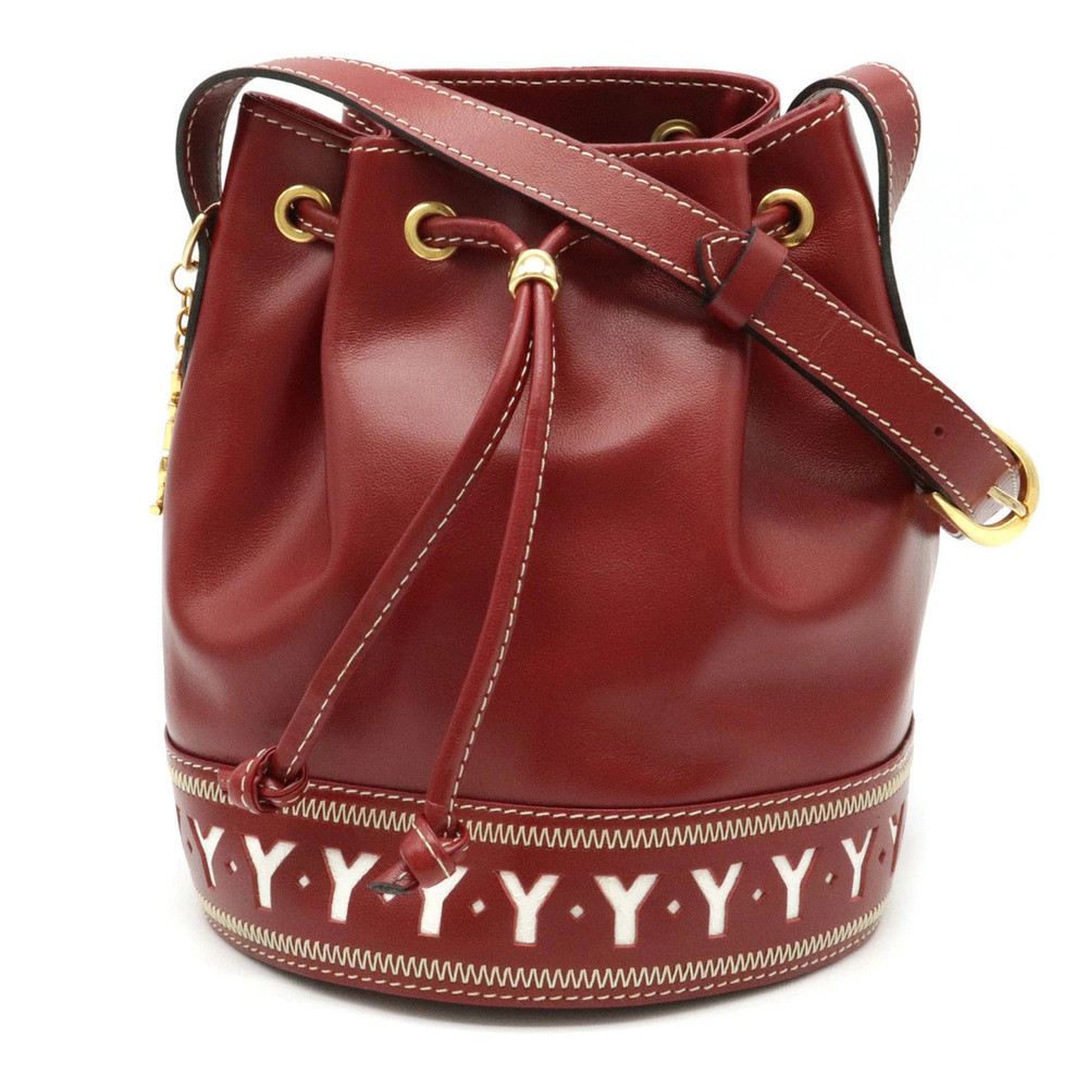Saint Laurent Yves YSL Y cut cutout shoulder bag drawstring leather red